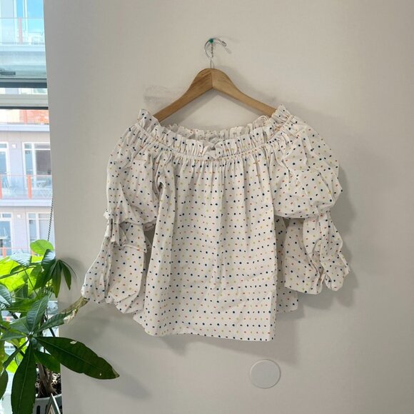 Caroline Constas White Embroidered Dot Print Off the Shoulder Top Size XS - Picture 1 of 7